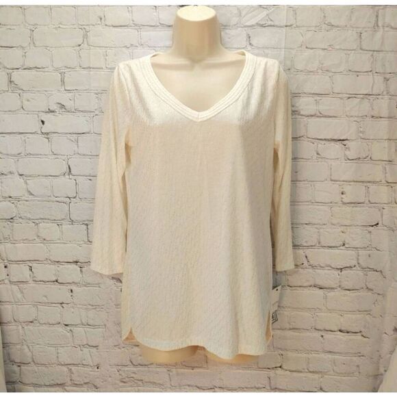 Liz Claiborne Women's Size Small White/Silver Hi-Lo Blouse - Picture 1 of 7